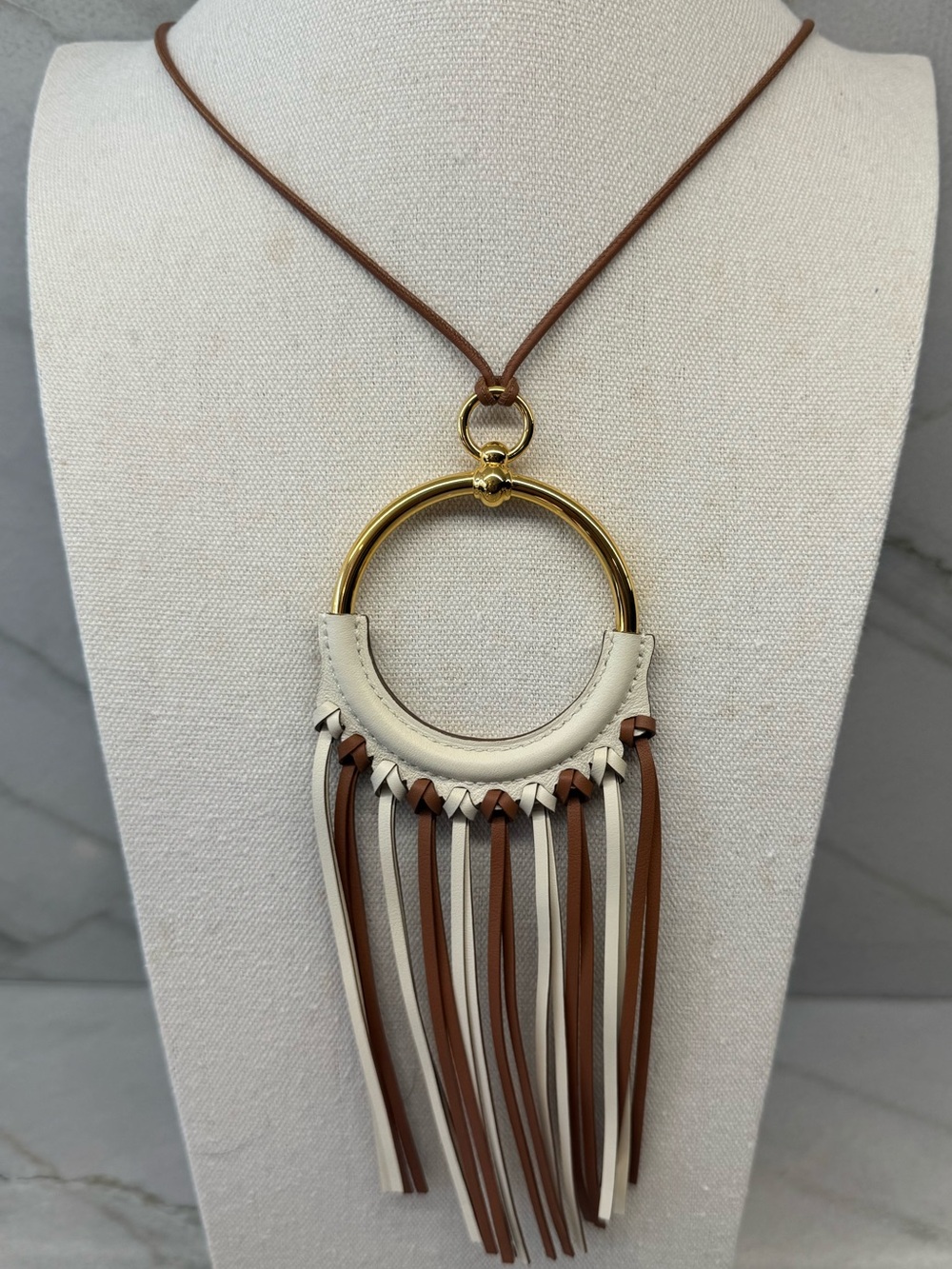 Hermès Anate Swift Beau Loop Leather Gold Plated Necklace